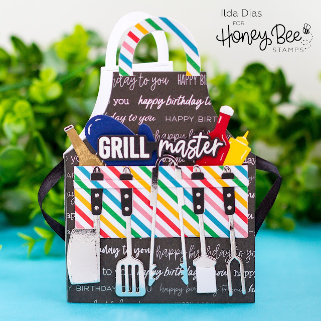 Birthday Apron,Grill Master, Gift Card,Honey Bee Stamps, Let's Celebrate, Apron A2,Apron: BBQ Add-on, Kiss The Cook,Card Making, Stamping, Die Cutting, handmade card, ilovedoingallthingscrafty, Stamps, how to, dies
