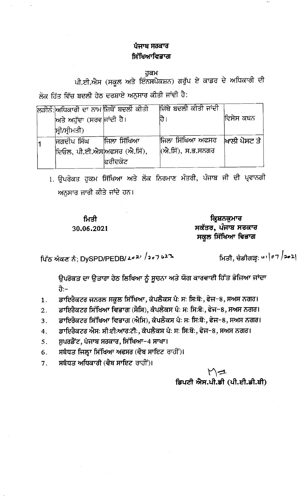 Transfer orders of DEOEE Real Info Blog