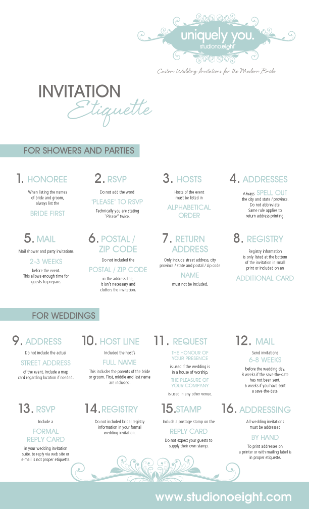 studiono8 Invitation Etiquette for Showers, Parties and for Weddings