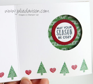 Stampin' Up! Stitched with Warmth & Cheer Peek-a-boo Flip Card #stampinup 2016 Holiday Catalog www.juliedavison.com