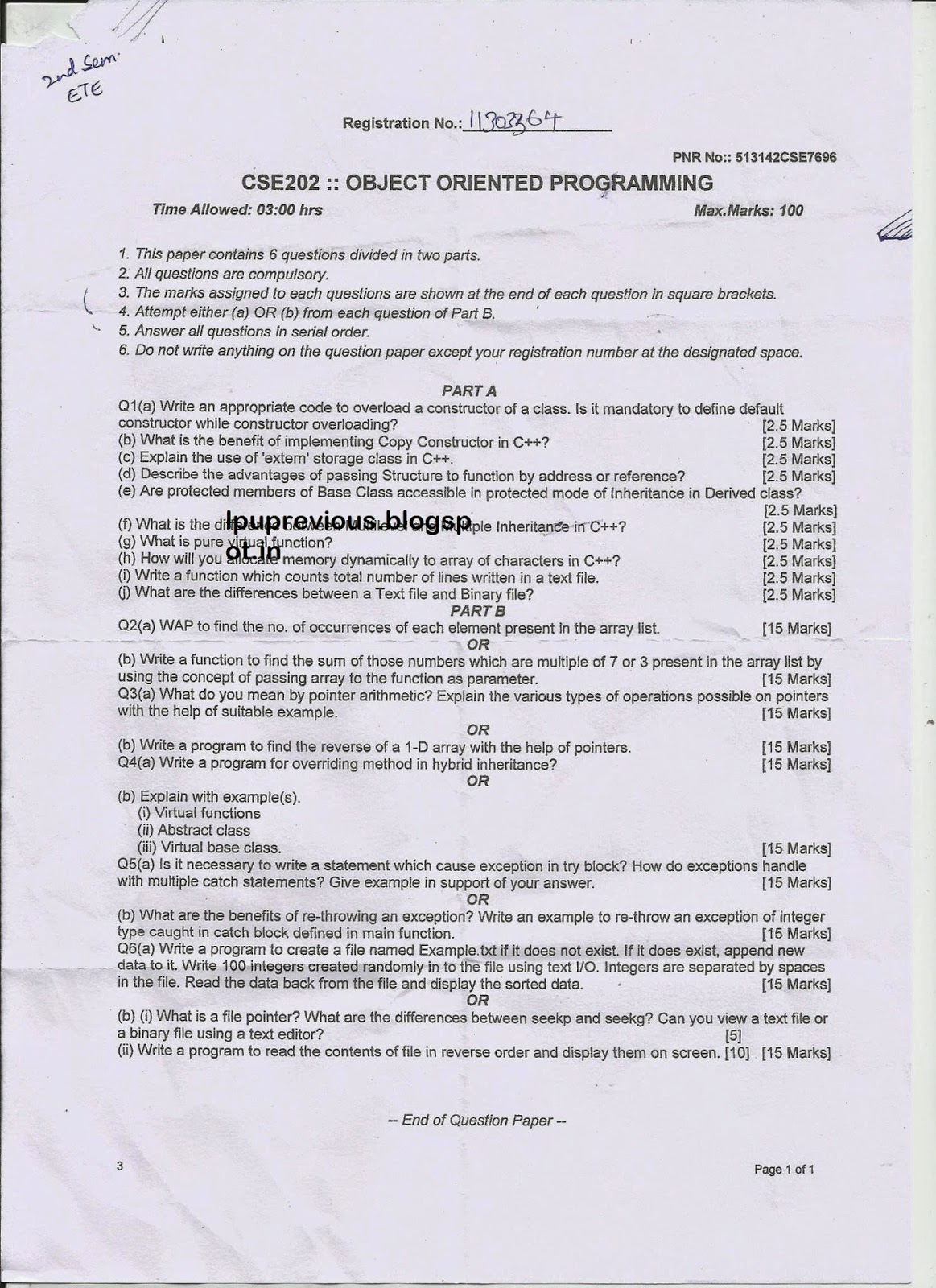 LPU CSE 202 ENGINEERING PREVIOUS YEAR QUESTION PAPERS AND STUDY MATERIALS