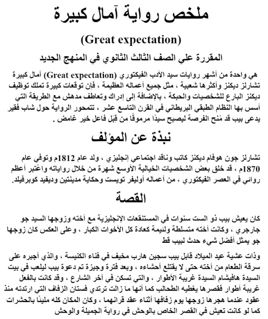 Great Expectations - ملخص قصة الامال الكبري Great Expectations المقررة علي الصف الثالث الثانوي FB_IMG_1633604325779