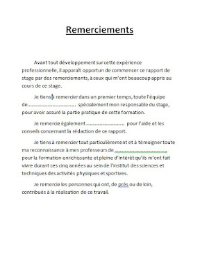 Rapport de stage remerciement exemple pdf