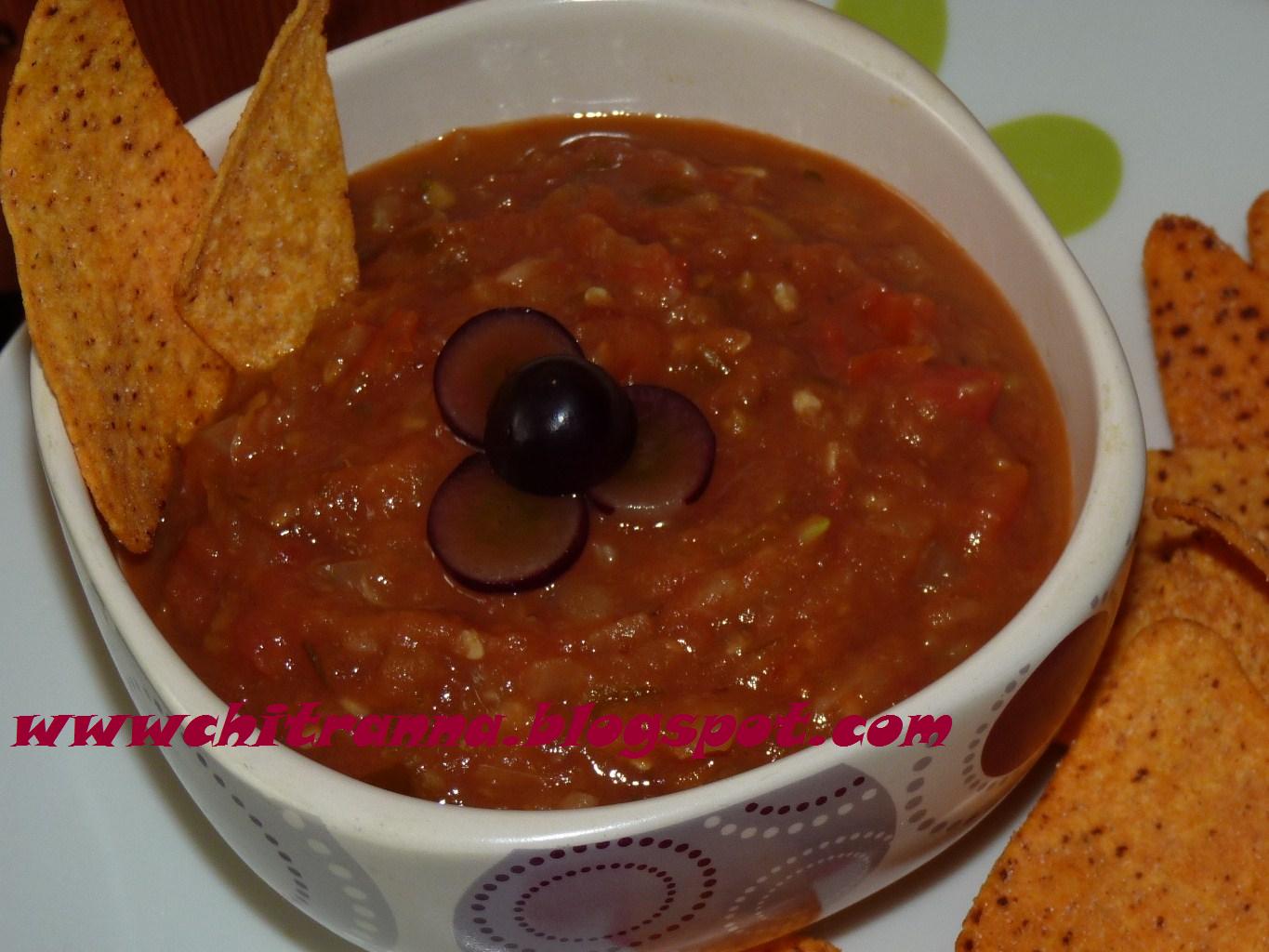 Chitranna: Tomato Spicy Salsa--Mexican Tortilla Chip Dip
