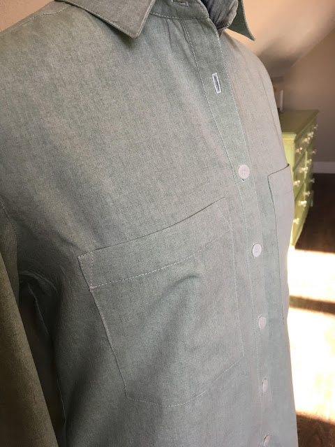 Archer Shirt made from IndieSew chambray. front pockets