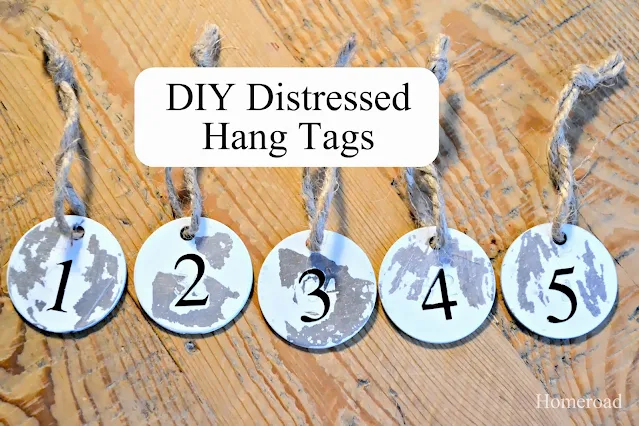 distressed metal hang tags with overlay