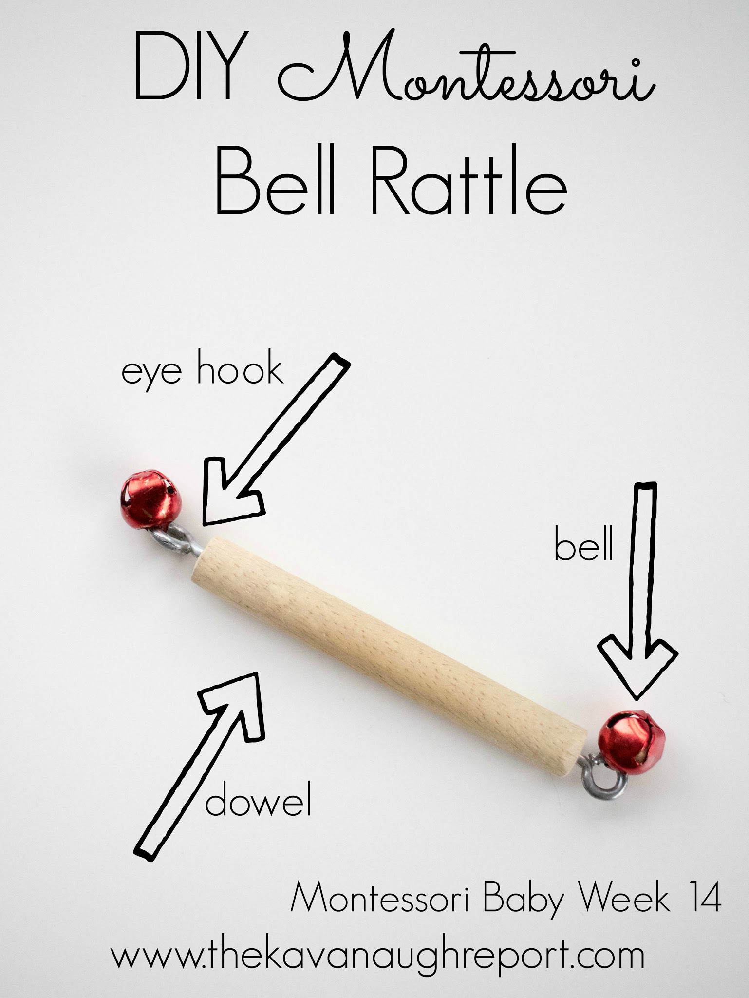 The Montessori bell rattle is a perfect first toy for babies. This soothing rattle is easy to grab, entertaining and an easy DIY.