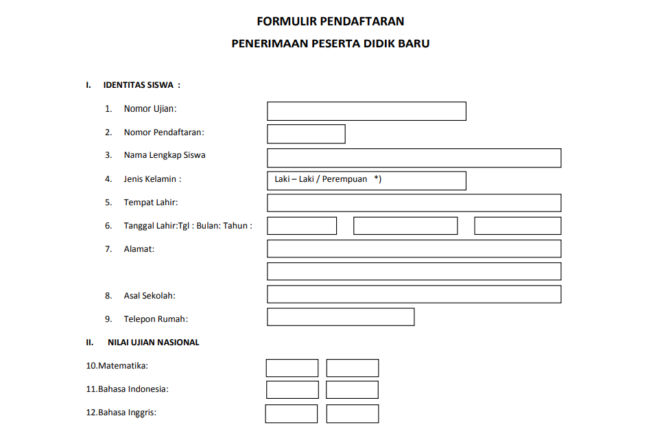 Contoh Formulir Pendaftaran Penerimaan Peserta Didik Baru Antapedia Com