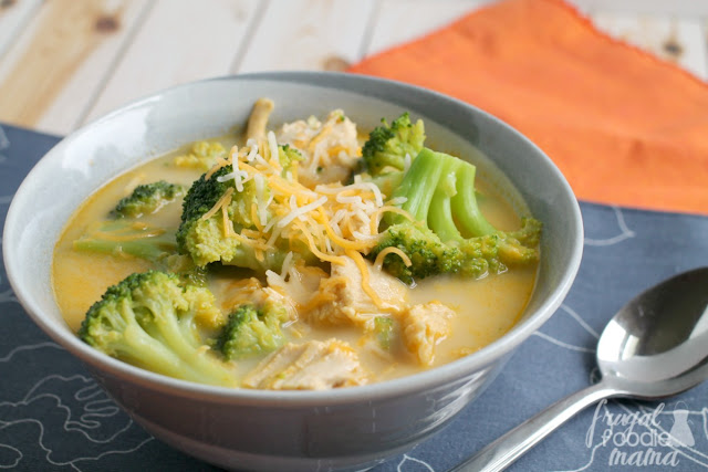 This delicious and satisfying Easy Cheesy Broccoli Chicken Soup takes just 5 ingredients and 25 minutes to make. A perfect busy weeknight dinner idea! @Campbells #ad