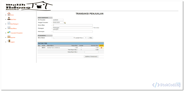 Aplikasi Rumah Makan Berbasis Web (PHP)