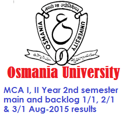 OU MCA I, II Year 2nd semester main and backlog 1/1, 2/1 & 3/1 Aug-2015 results