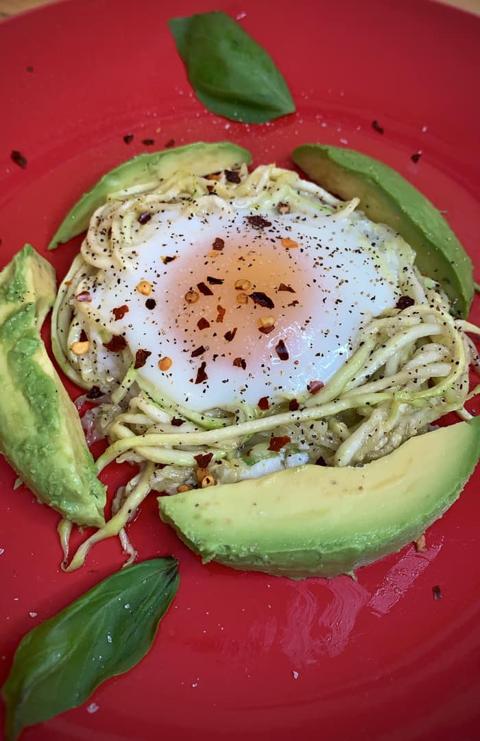 **LOW CARB** Baked Eggs & Zoodles with Avocado