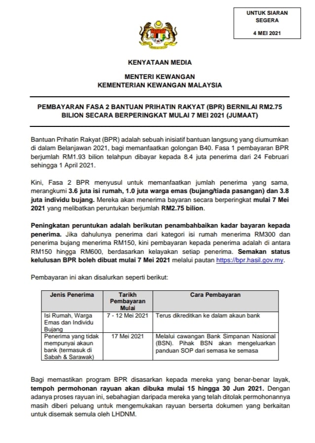 2021 bujang bpr 3 fasa Jadual tarikh