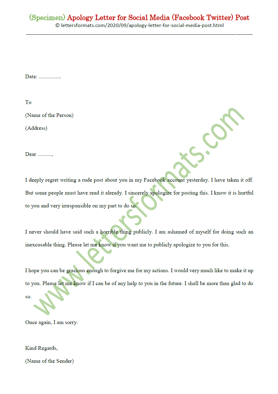 Sample Apology Note to a Person for Hurtful Social Media Post