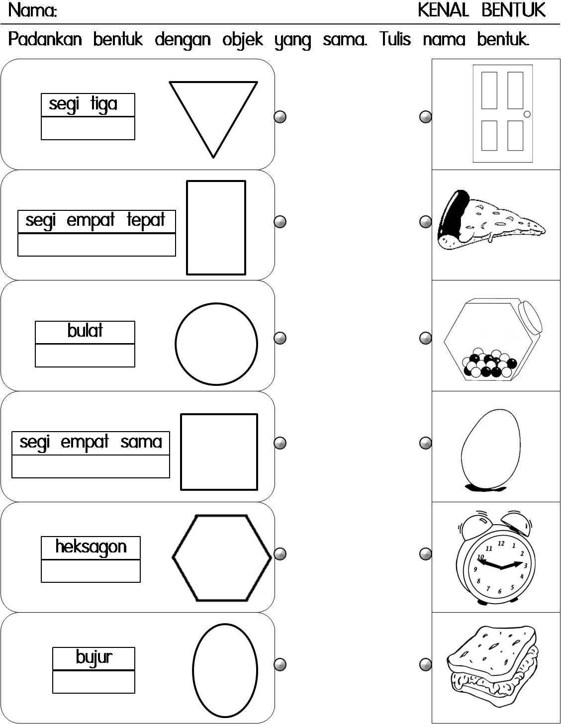 DUNIA SAINS & TEKNOLOGI TAHUN 1: Lembaran kerja- Bentuk