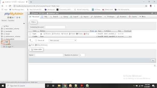 WEB DESIGN: Creating Table in XAMPP-PHP-MySQL Database