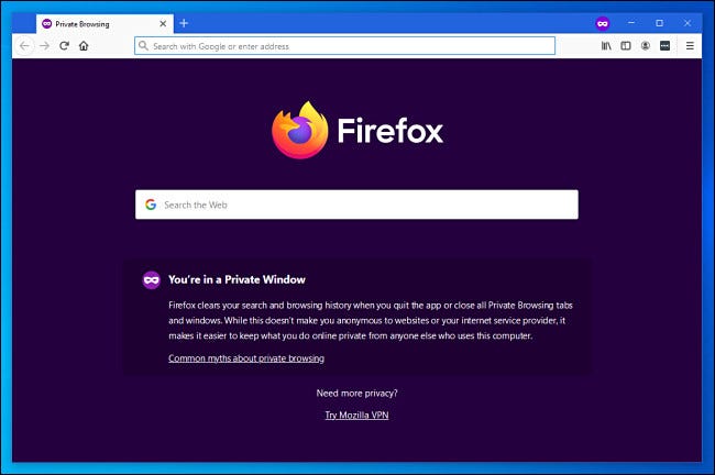 مثال على نافذة Firefox Private على نظام التشغيل Windows 10.