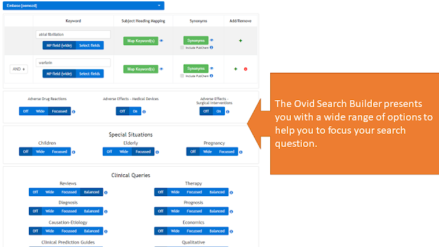 Screen-shot of some of the options in the Ovid Search Builder