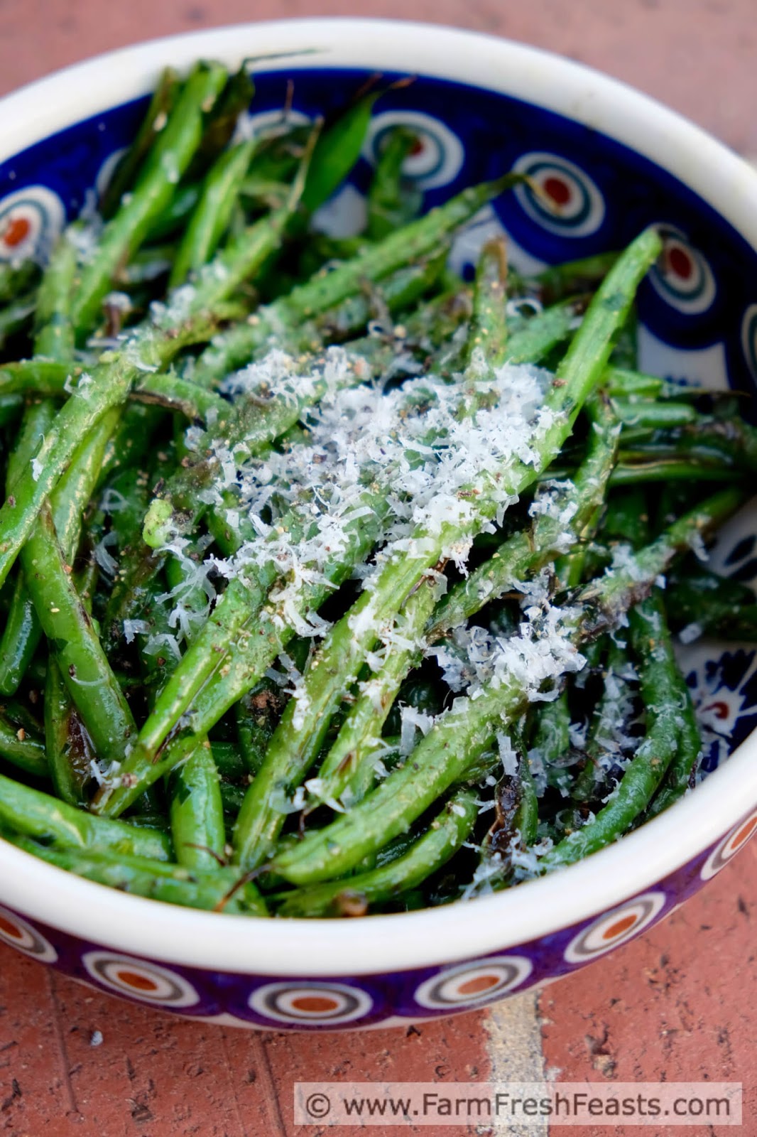 Farm Fresh Feasts Grilled Green Beans with Garlic Scape Pesto and Parm