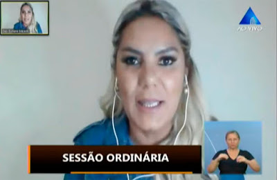Deputada Eudiane Macedo participa de sessão remota da assembléia legislativa.