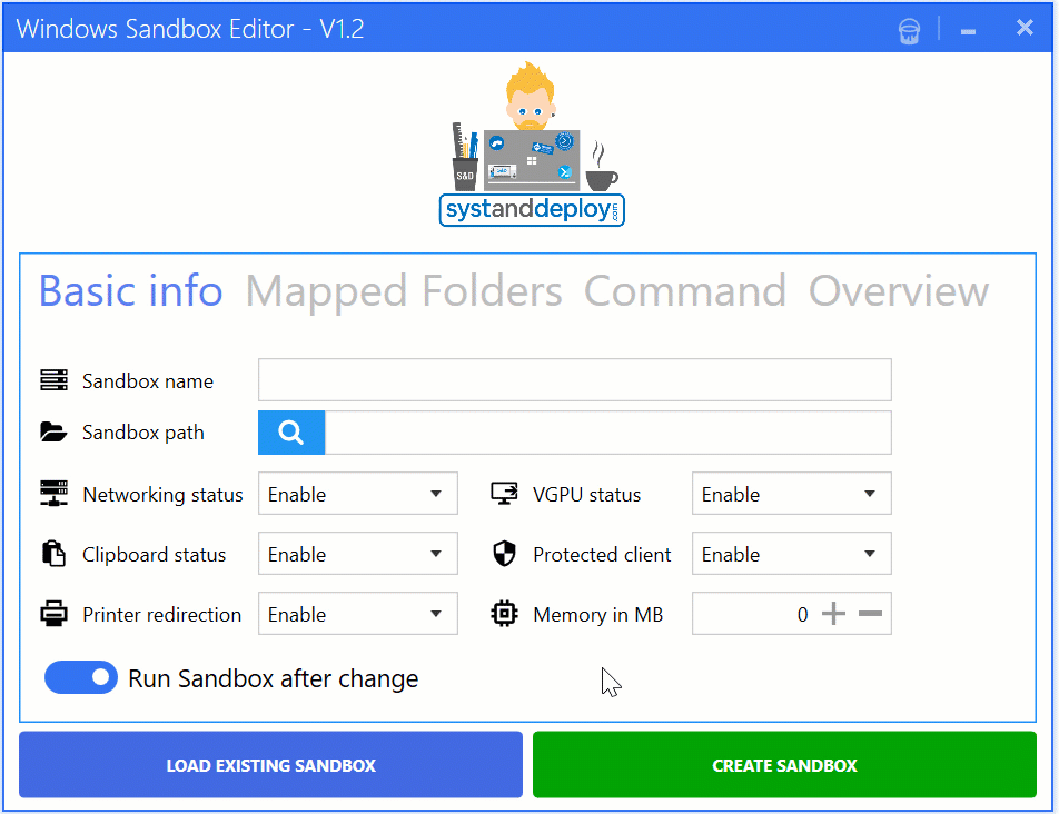 Windows Sandbox Editor a quick way to create or load Sandbox files
