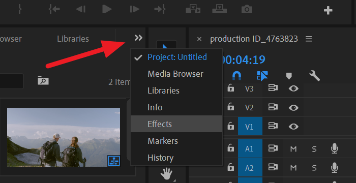 Открытие эффектов в Premiere Pro