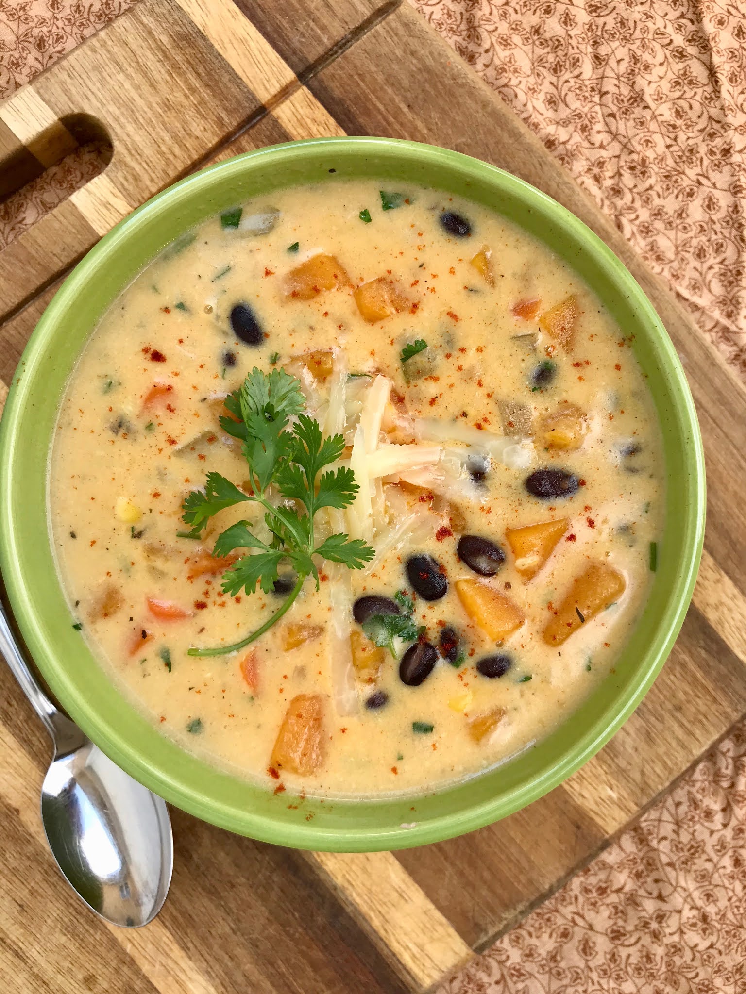 Savory Moments: Cheddar butternut squash and black bean chowder