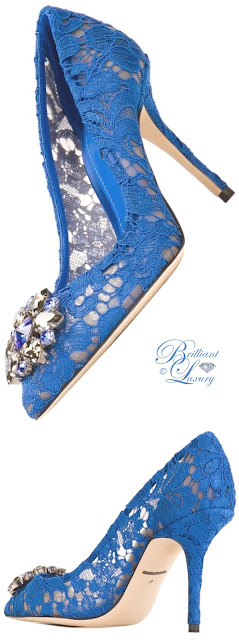 ♦Dolce & Gabbana blue embellished Belucci lace pumps #pantone #shoes #blue #brilliantluxury