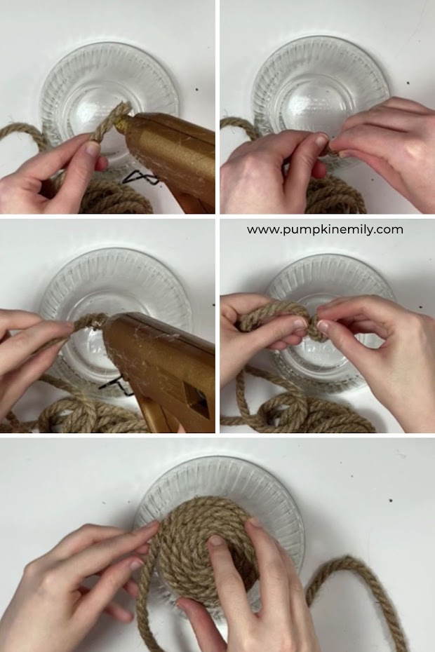 Creating a bottom of a rope bowl.