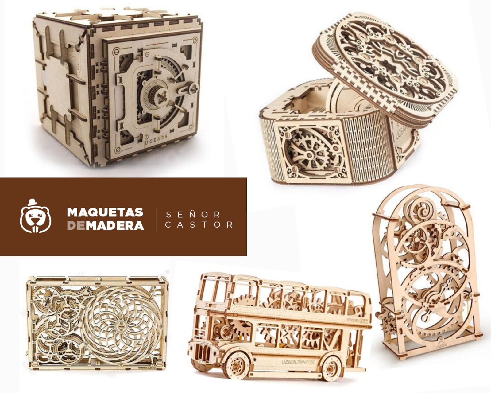 Maquetas UGEARS, modelos de madera con movimiento para montar