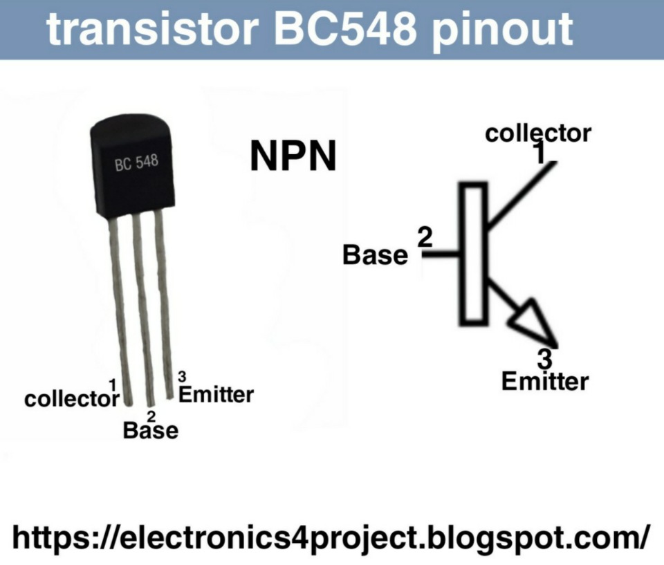 transistor bc548 pinout diagram
