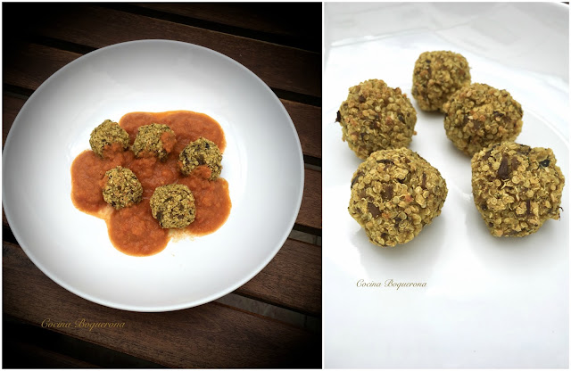 Albóndigas de quinoa, champiñones y setas con salsa de tomate