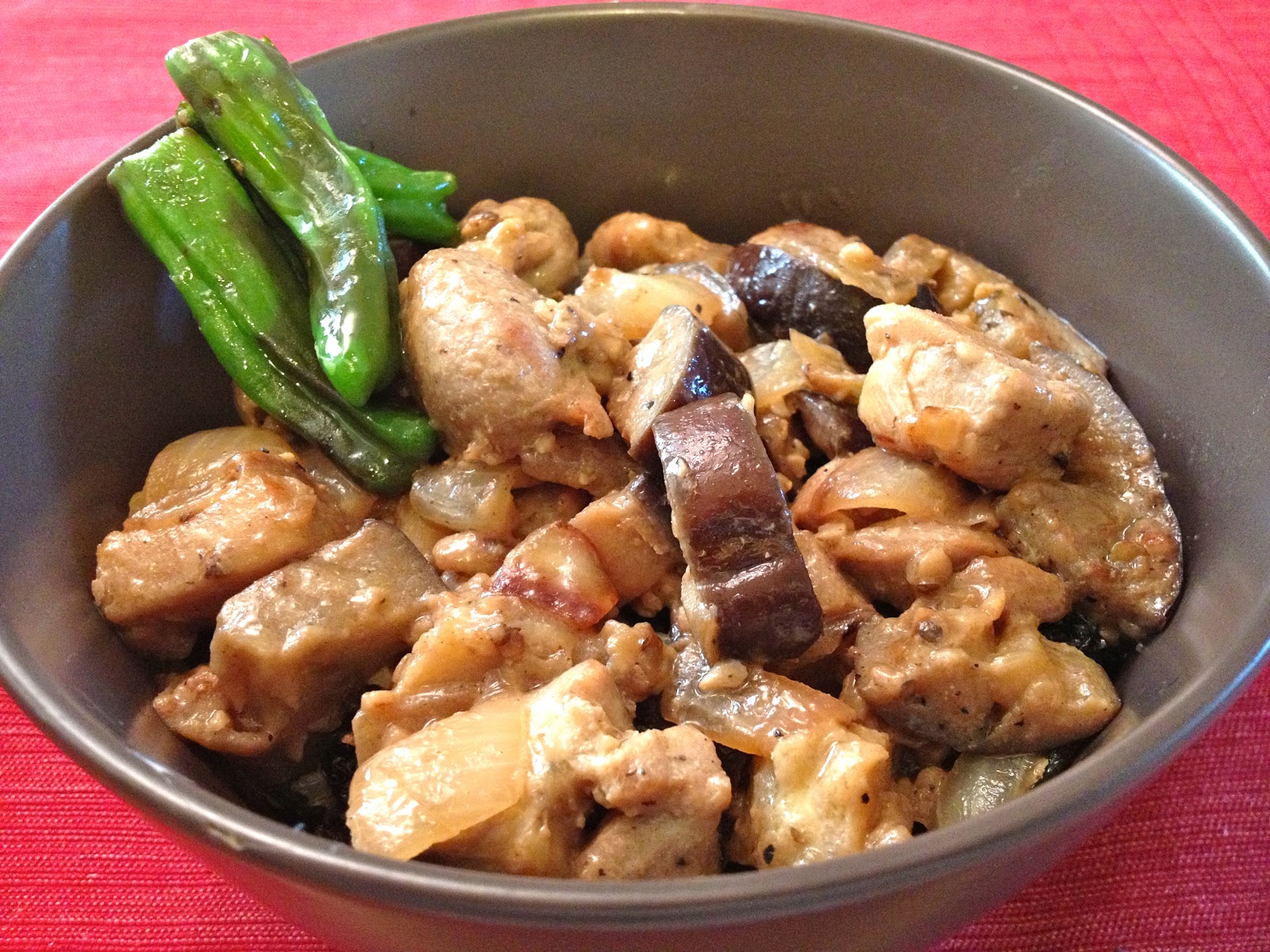 Poppin' kitchen Chicken and eggplant donburi with ponzu mayonnaise sauce