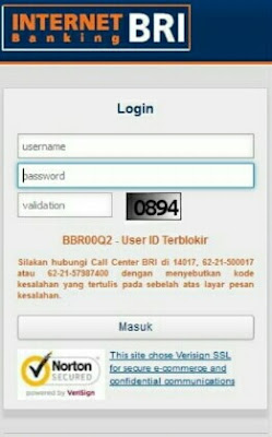 user id internet banking bri terblokir