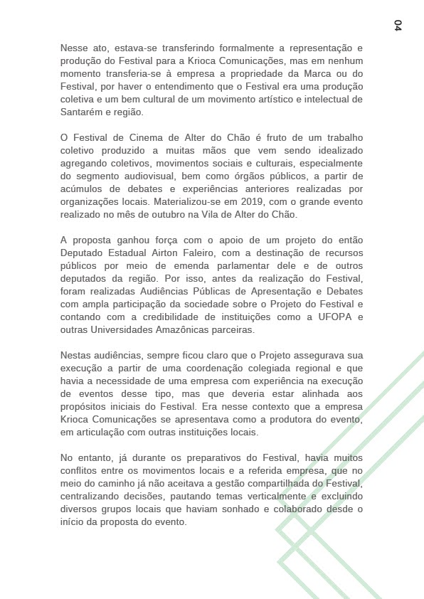 Carta aberta festival de cinema