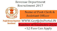 Revenue Department Recruitment 2017 for 2432+ Clerk Officer Posts