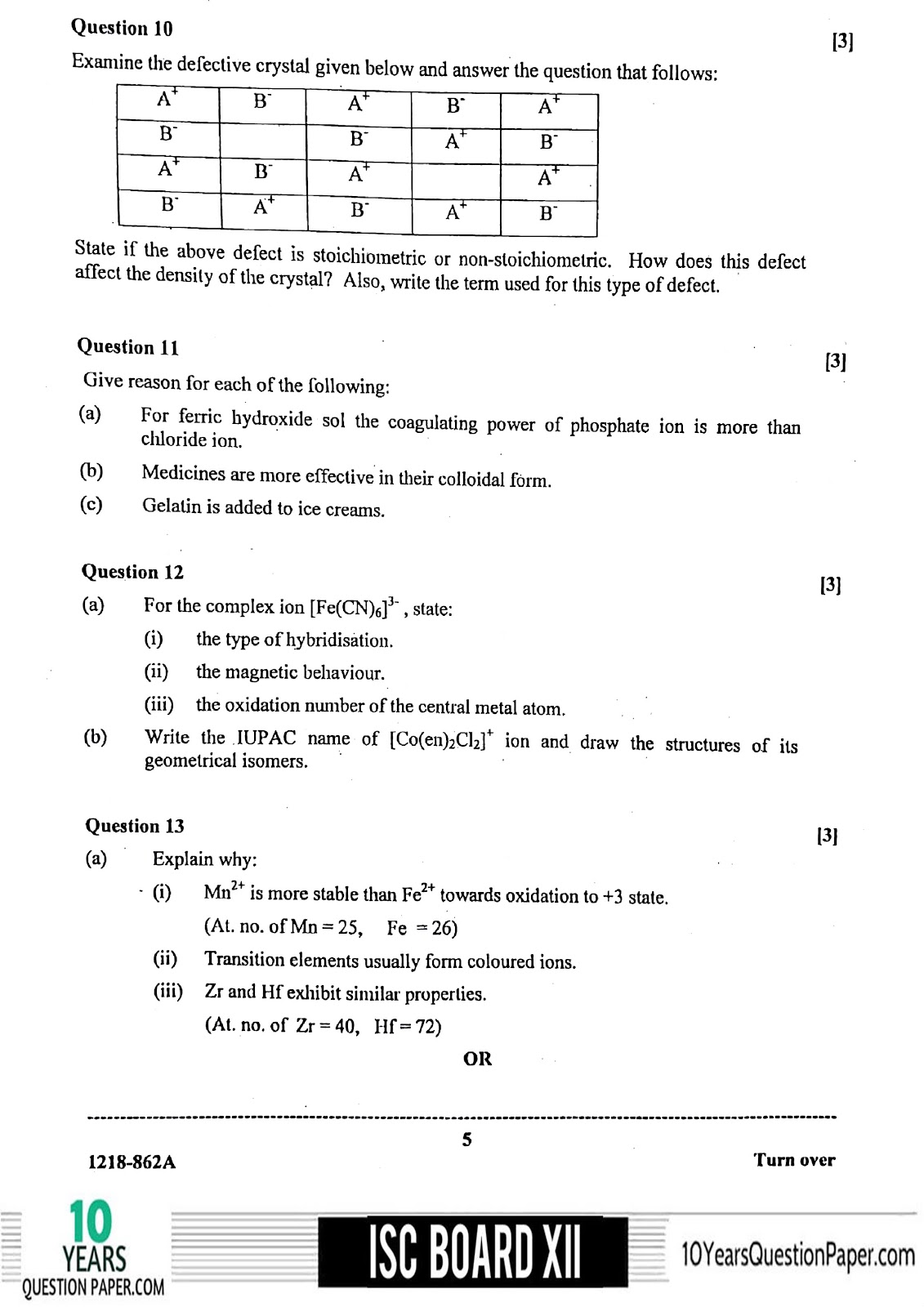 ISC 2018 Chemistry Paper 1 board question paper for Class XII ISC Board 2018 class 12th Chemistry Theory question paper Download page-05