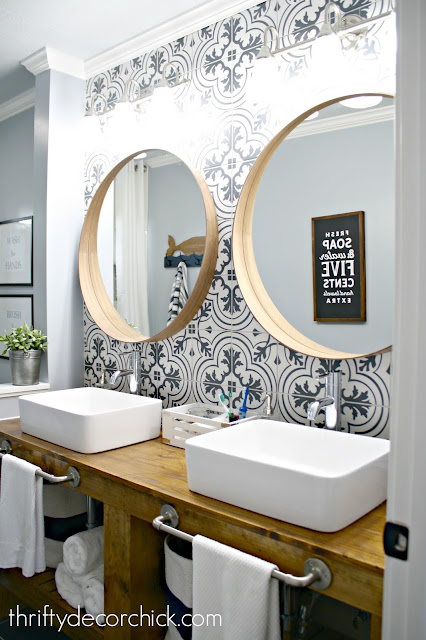 Bathroom with cement tile wall