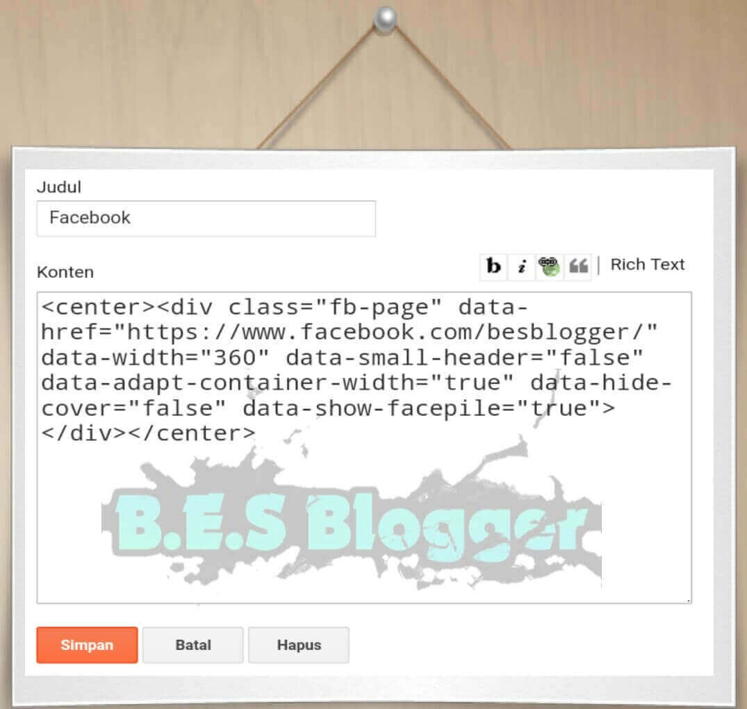 Cara Membuat Widget FansPage Facebook di Blog