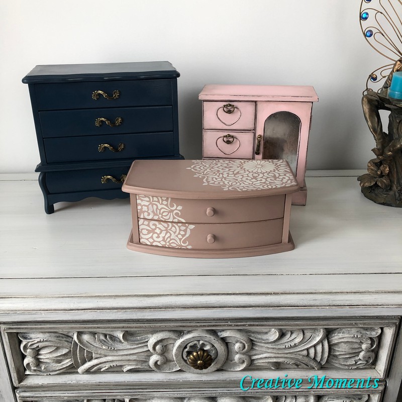 Mandala Stenciled Damask Jewelry Box