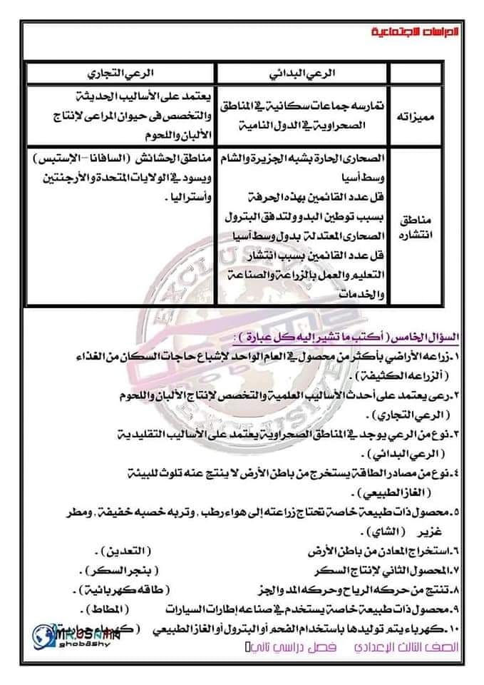 مراجعه دراسات اجتماعيه نهائيه س و ج  للشهادة الاعدادية ترم ثاني لن يخرج عنها الامتحان  5