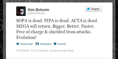 sopa is dead. pipa is dead. acta is dead. mega will return. bigger. better. faster. free of charge & shielded from attacks. evolution!