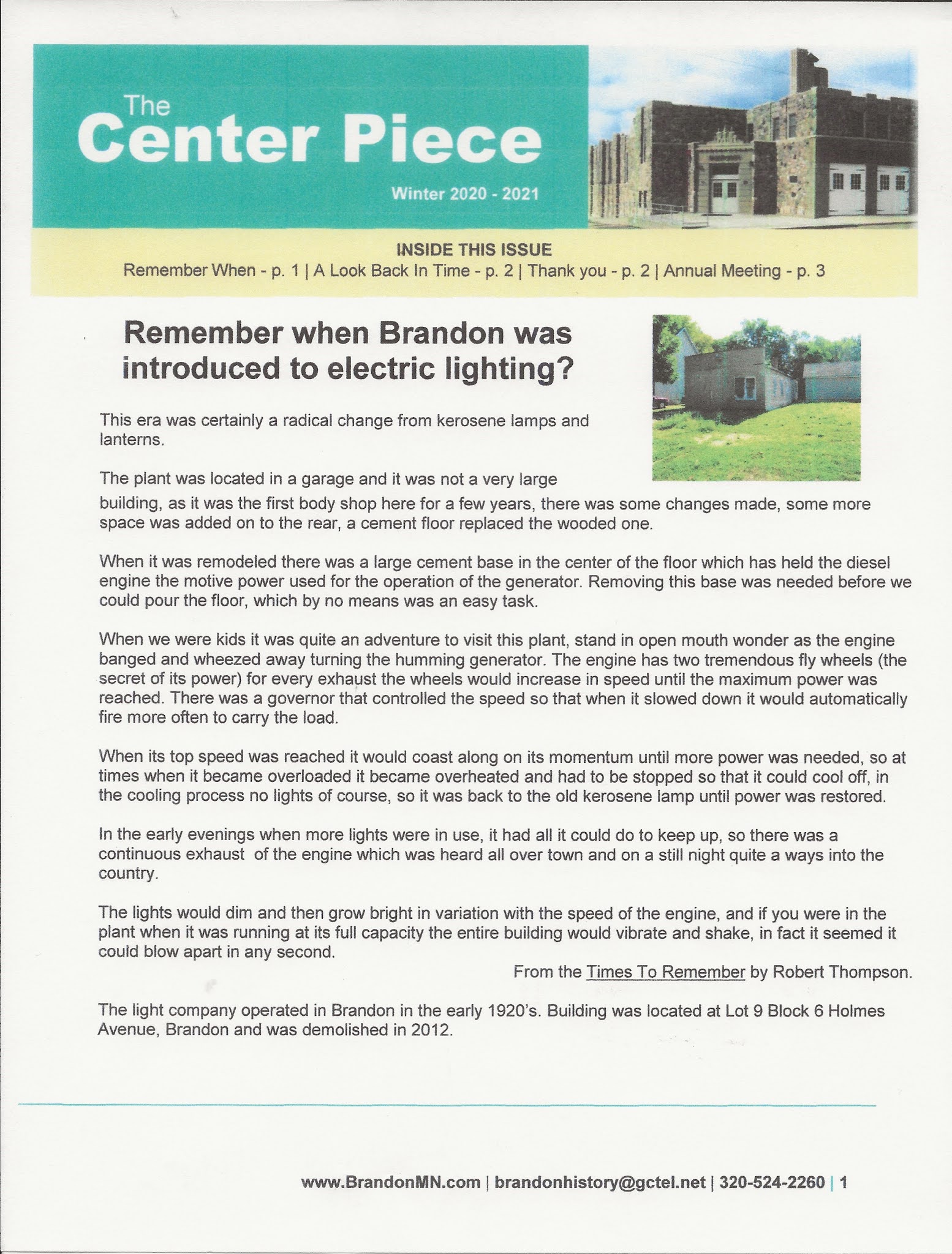 Brandon Mn History Center Brandon History Center Winter Newsletter