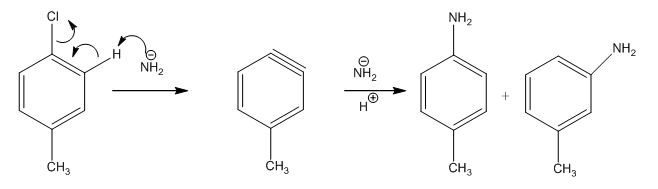 تفاعل بارا كلورو تولوين مع أميد الصوديوم في النشادر السائل 