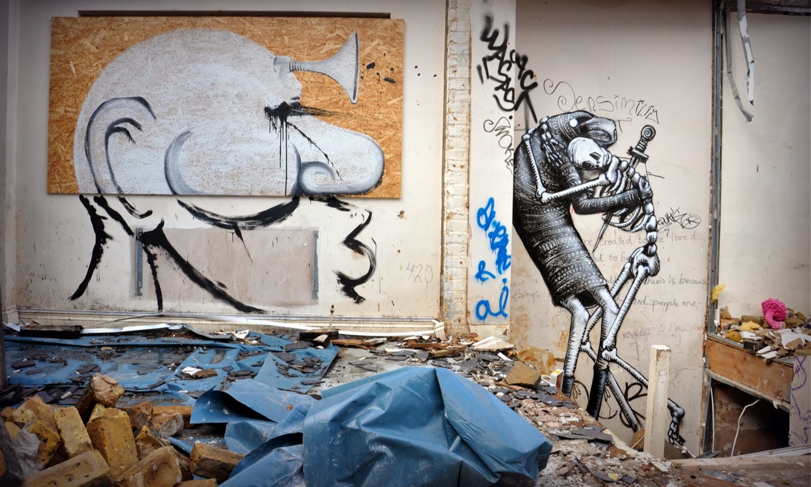 Phlegm, RUN and Christiaan Nagel paint for Last Breath II in Bethnal Green, London. 1