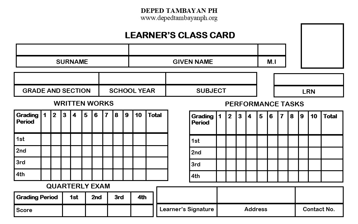 Editable LEARNER’S CLASS CARD for K10 in Publisher Format