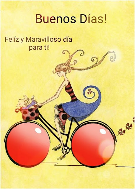 Dibujo de chica en bicicleta para decir buenos días