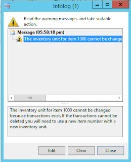 Infolog the inventory unit for item cannot be changed because transactions exist. If the transactions cannot be deleted you will need to create a new item number with a new inventory unit.