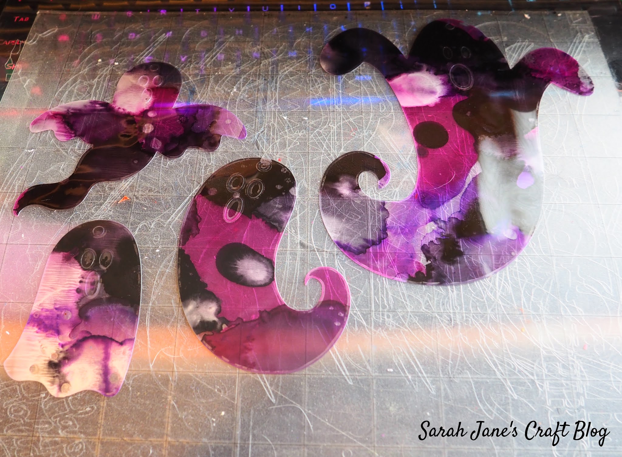 Alcohol Ink on Laminating Pouches Cut with a Silhouette Cameo into