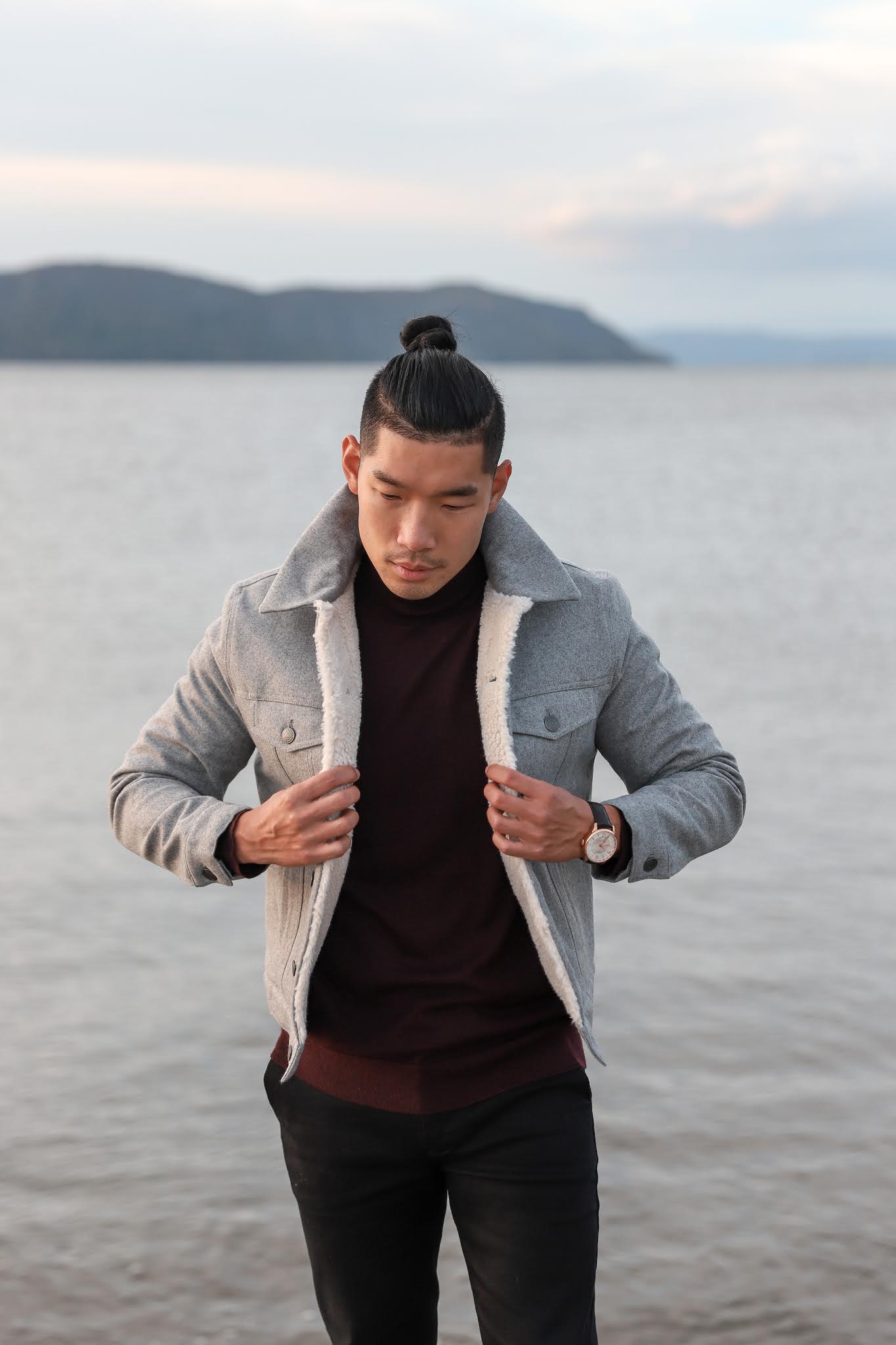 How To Style a Sherpa Trucker Jacket, Leo Chan of Levitate Style in Express Men